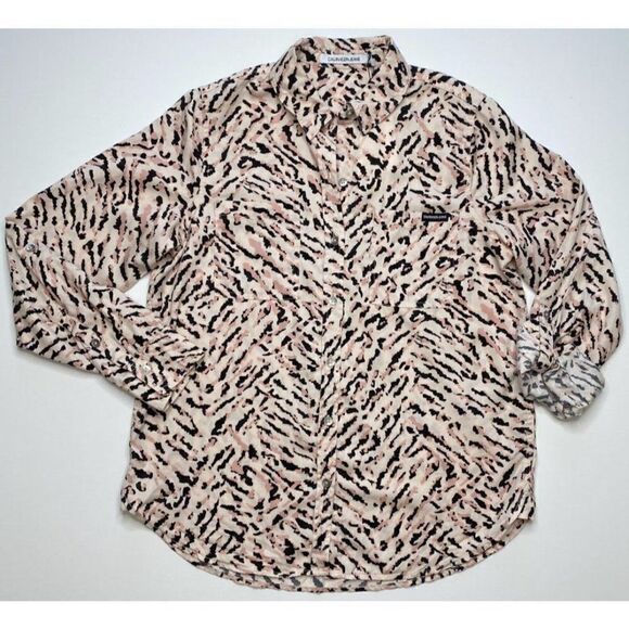Calvin Klein Button Down Shirt Top XSl Women's Tiger Animal Print Tenc… - Picture 1 of 9